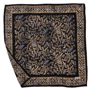 Hand Dyed Block Print Blue Navy Foliage Batik Bandana, Soft Lightweight Cotton, Perfect Gift Wrap Hair Kerchiefs Festivals Concerts Chefs