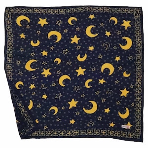 Full Hand Drawn Batik Tulis Bandana, 100% Soft Cotton, Celestial Blue, Moon Star, Navy, Celestial Galactic, Astronomy, Witch, Stargazer, Sky