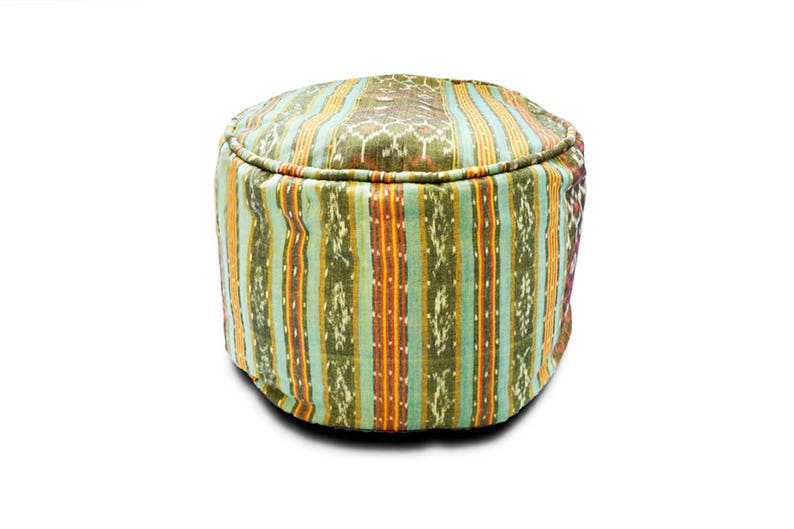 Round Ikat Pouf Ottoman Light Green. Ethnic Boho Pouf Floor Etsy