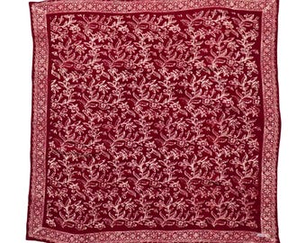Large 39" Hand Dyed Batik Bandana, 100% Soft Cotton, Cherish, Red, White, Maroon, Burgundy, Bright, Floral Square, Chemotherapy, Chemo Scarf