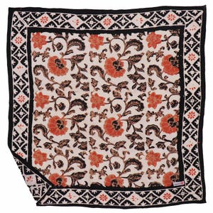 Hand Dyed Indonesian Batik Bandana, 100% Soft Cotton, Citrus Noir, Peach Orange Black, White, Floral, Dust Desert Face, Wrap, Autumn Winter