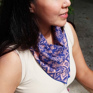 Festival Wear, Desert Face Cover, Hand dyed Batik Bandana Cotton Blue Pink Mangosteen 100% Soft Cotton Gift Woman Man Neckerchief Wrap Scarf