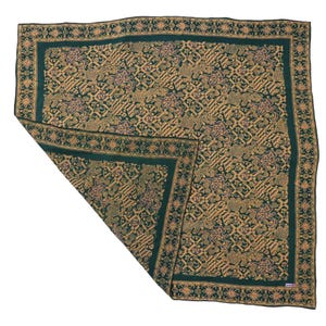 Indonesia Batik Bali, Large 39" Hand Dyed Batik Bandana, 100% Cotton, XL Abstract Flowers, Transformative Teal, Tan, Blue, Aqua, Floral Face image 2