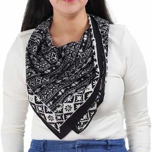 Large 39" Batik Bandana, Hand Dyed, 100% Soft Cotton, Geometric Black & White, XL, Oversized, Square, Men, Chemotherapy, Chemo Scarf Gift