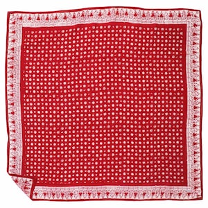 Large 39" Hand Dyed Batik Bandana, 100% Soft Cotton, Celebrations, Red, White
