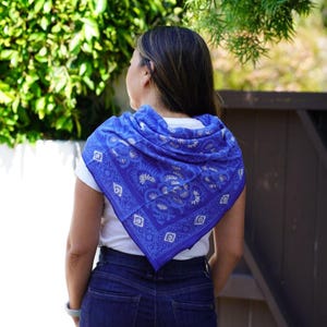 Large 39" Hand Dyed Batik Big Bandana, Lightweight 100% Cotton, Blue Rose, XL, Dust Desert Floral Wrap, Soft Flower, Giant, Grande, Bigger