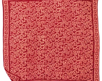 Large 39" Hand Dyed Batik Big Bandana, Red, Burgundy, XL Scarf, Flower, Floral Square, Scarf, Maroon, Gifting Wedding, Bridesmaid Gift Idea