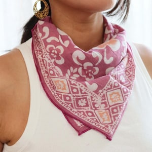 Hand Dyed Batik Bandana, 100% Soft Cotton, Pink Peach, Lightweight, Gift Woman Man, Scarf Neckerchief Head Wrap Cover Tie Hair Cosplay light