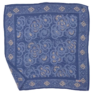 Festival Wear Batik Bandana Blue Roses, Lightweight 100% cotton, 21", Hand Dyed Hand Painted, Square Scarf, Concert, Face Mask Desert, Dust