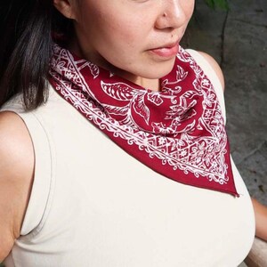 Hand Dyed Batik Bandana, 100% Soft Cotton, Red Lightweight, Gift Woman Man, Scarf Neckerchief Head Wrap Cover Tie Hair Pirate Burgundy light