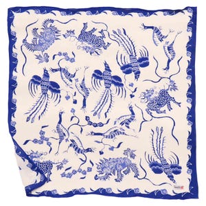 Fully Hand Drawn Batik Tulis Bandana, Phoenix, Qilin,  Reversible, Dual Sided Double Printed Tie Dye, Slow Fashion, Sustainable, Chinese