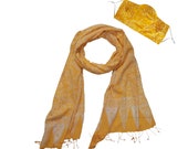 Hand dyed Batik Gili Face Covering Scarf Set Yellow Twig, Scarves Handmade Hand Painted Artisan Made Neckerchief Matching Covering Head