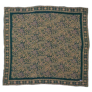 Indonesia Batik Bali, Large 39" Hand Dyed Batik Bandana, 100% Cotton, XL Abstract Flowers, Transformative Teal, Tan, Blue, Aqua, Floral Face image 3