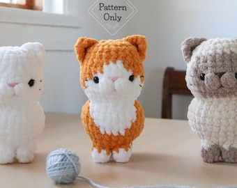 パターン/説明 猫、3in1 バンドル、あみぐるみ猫パターン、低縫製猫