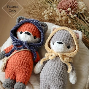 PATTERN/INSTRUCTIONS Fox and Wolf, Low-Sew Fox Pattern, Wolf Pattern, Crochet Fox Pattern, PDF Crochet Pattern
