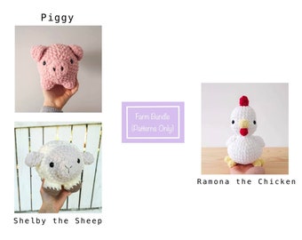 Crochet Pattern BUNDLE, Piggy Pattern, Chicken Pattern, Sheep Pattern, Pattern, Crochet Pattern, Amigurumi, Crochet PDF files, Farm Pattern