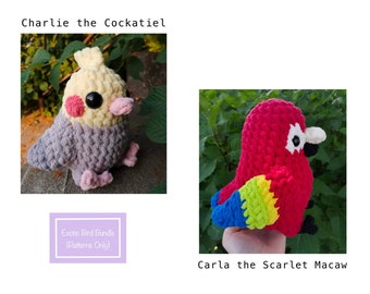 Häkelanleitung BUNDLE, Nymphensittich Muster, Scharlachroter Ara Muster, Vogel Häkelanleitung, Vogel Amigurumi, Amigurumi, PDF Häkelanleitung