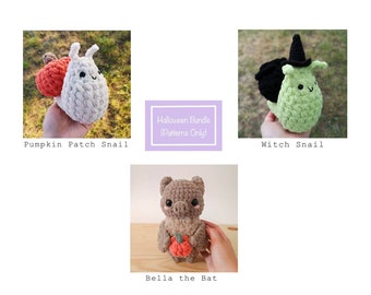 Crochet Pattern BUNDLE, Halloween Pattern, Bat Pattern, Snail Pattern, Pumpkin Pattern, Witch Pattern, Amigurumi, PDF Crochet Pattern