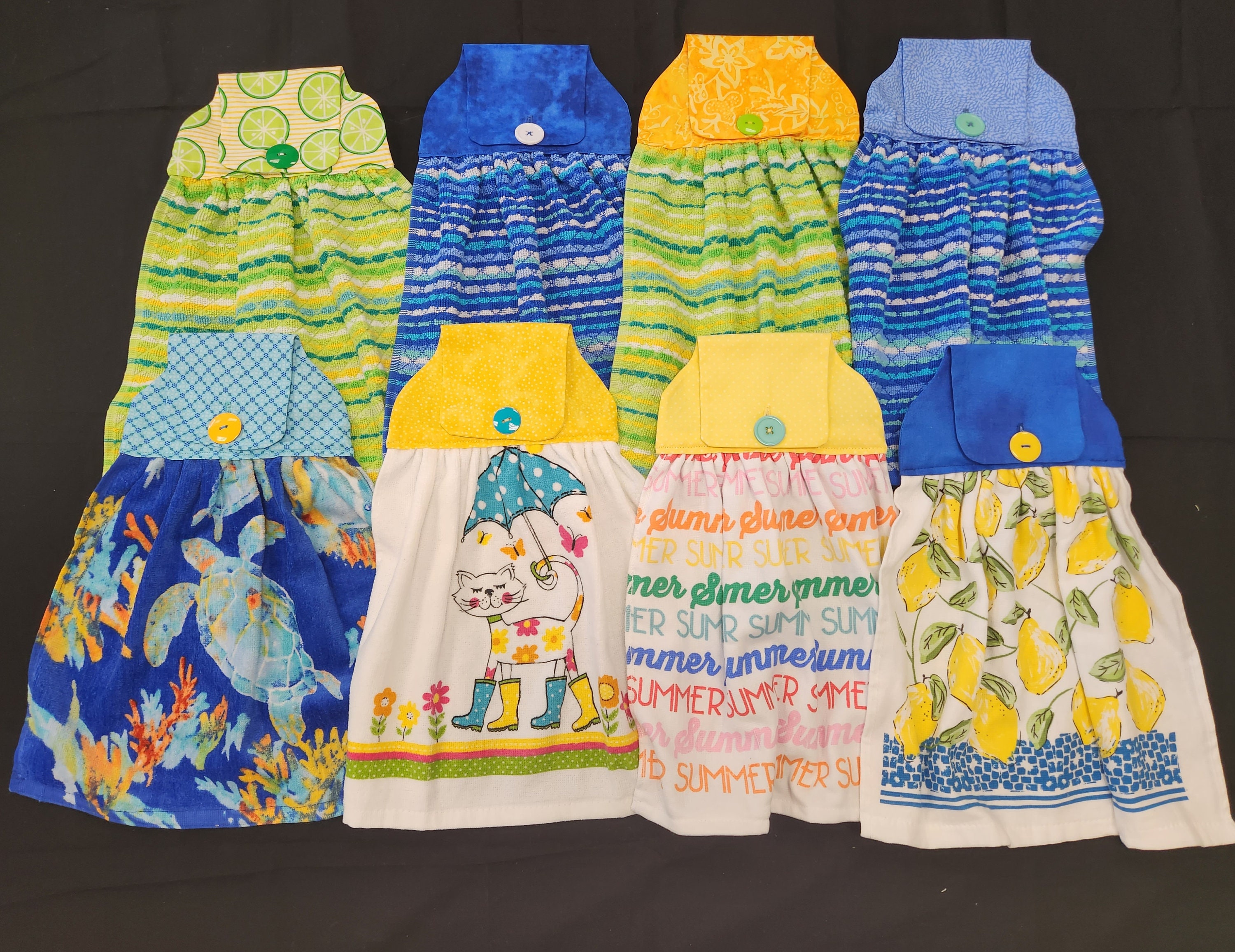 Splash of Summer Heavier Weight Hanging Kitchen Towel/Hanging Hand Towel/Hanging Dish Towel/Hanging Button Towel/Stove Towel
