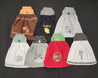 EMBROIDERED Rooster, Tractor, Furry Friends, Lemonade, Peacock, Giraffe Hanging Kitchen Towels/Hanging Hand Towel/Hanging Button Towel