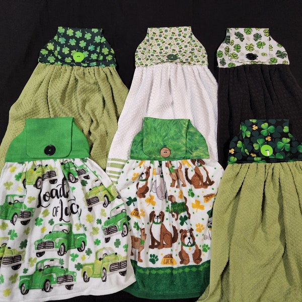 St Patricks Day Hanging Kitchen Towels/Hanging Hand Towels/Hanging Dish Towels/Stove Towels/Hanging Button Towel