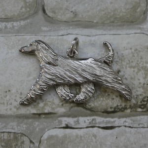 Large Vintage Sterling Silver Afghan Hound Dog Pendant