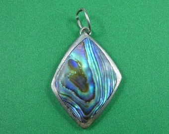 Vintage Sterling Silver Mother of Pearl / Abalone Diamond Shaped Pendant