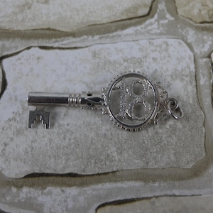 Vintage Sterling Silver 18 Key to the Door Coming of Age Charm / Pendant