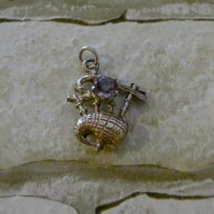 Vintage Sterling Silver and Amethyst Scottish Bagpipes Pendant