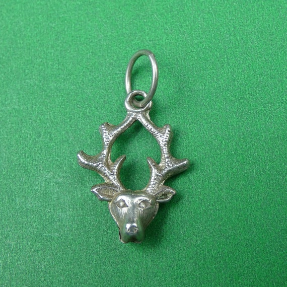 Vintage Sterling Silver Stag's Head / Deer Charm … - image 1