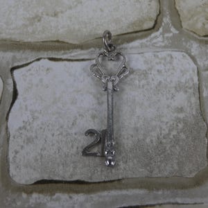 Vintage Sterling Silver 21 Key to the Door Coming of Age Charm / Pendant