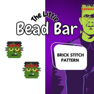 Patrón de monstruo de Frankenstein de Halloween, punto de ladrillo, Miyuki Delica 11/0, cuentas de semillas, joyería, pendientes, patrón de dijes, descarga de PDF