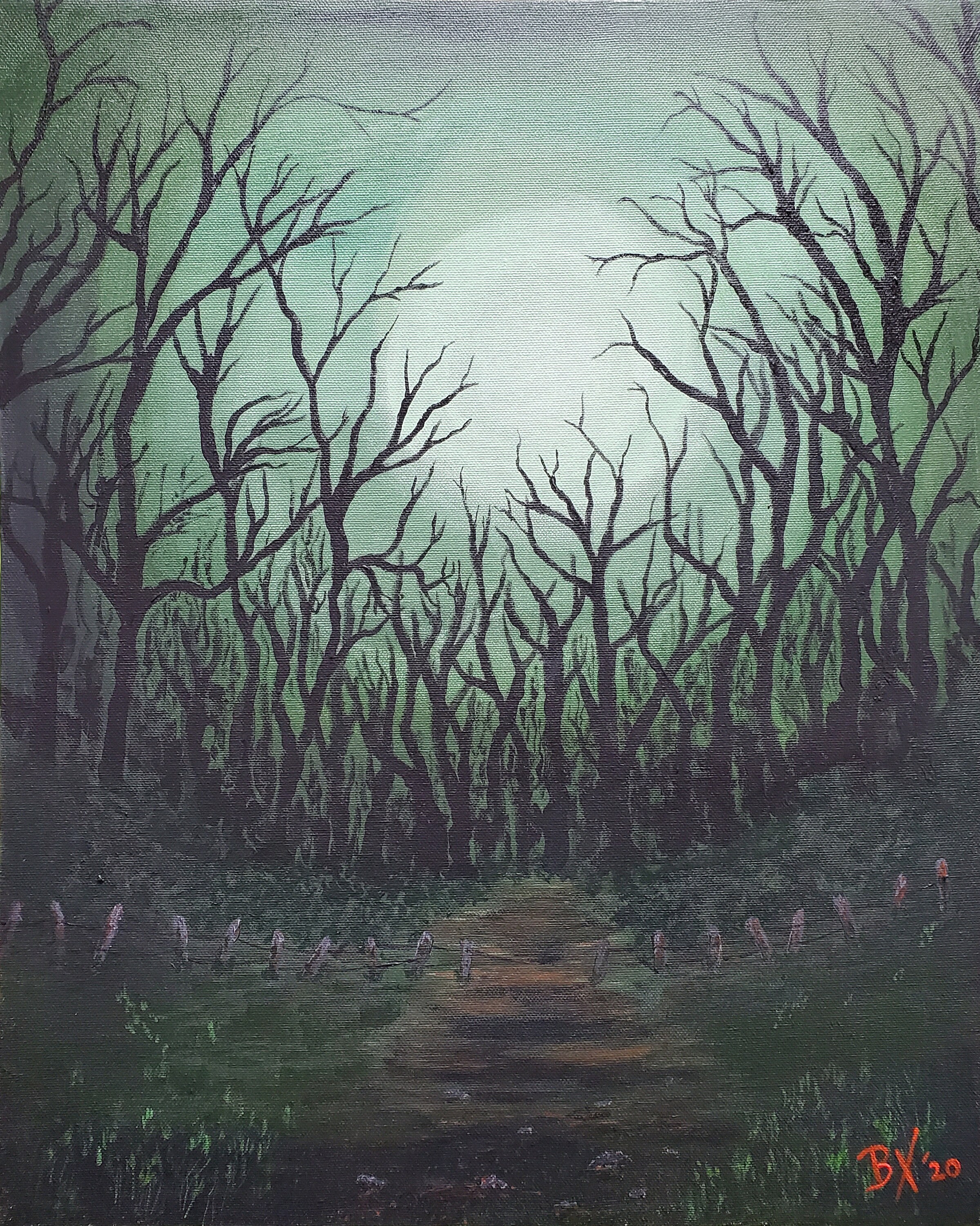 Dark Gate, a 16x20 Acrylic Painting of a Dark Forest With a Chain Gate ...
