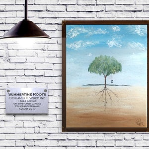 Summertime Roots, a 16x20 whimsical acrylic abstract painting perfect for kids or living room handmade frame included great & unique gift image 3