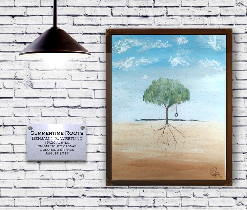 Summertime Roots, a 16x20 whimsical acrylic abstract painting perfect for kids or living room handmade frame included great & unique gift image 3