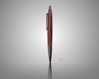 Gunmetal click pen, black ink; striking red acrylic body; great writer, teacher, back to school gift