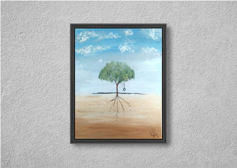 Summertime Roots, a 16x20 whimsical acrylic abstract painting perfect for kids or living room handmade frame included great & unique gift image 1