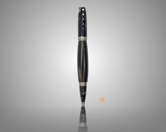 Pewter "Moon" Pen, handcrafted black and white ebony, moon phases on clip, full moon on end; great writer, teacher gift