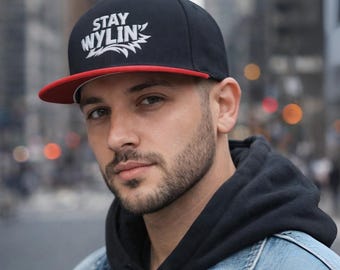 Stay Wylin Embroidered Flat Bill Snapback Hat, Streetwear Cotton Cap