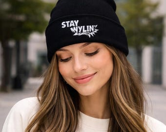Stay Wylin' Embroidered Beanie | Cuffed Knit Winter Hat