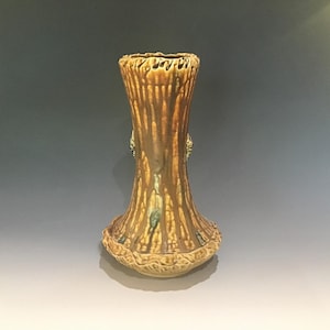 Salt glazed stoneware vase with wood ash glaze handmade