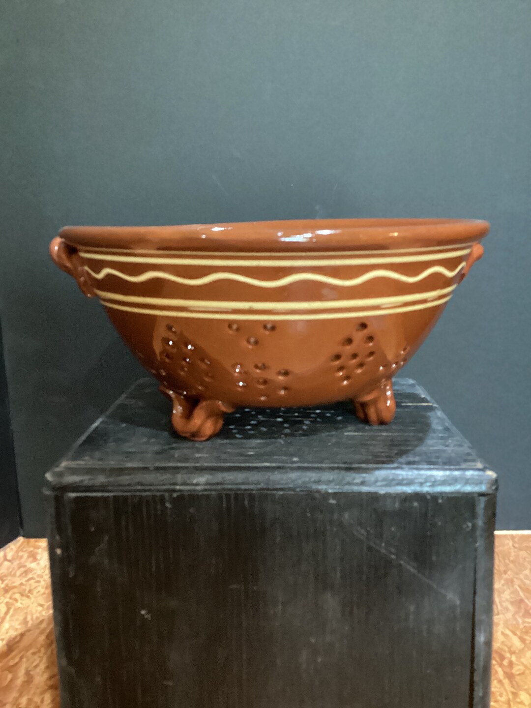 Redware Colander With Feet and Handles Etsy