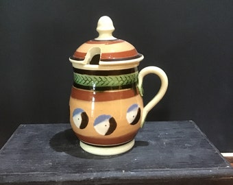 Mocha ware mustard pot, 18th century style.  Handmade
