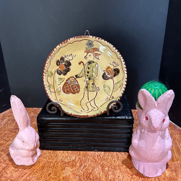 Redware easter bunny plate