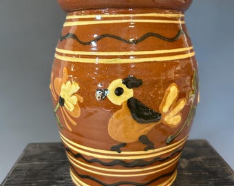 redware slip trailed canister