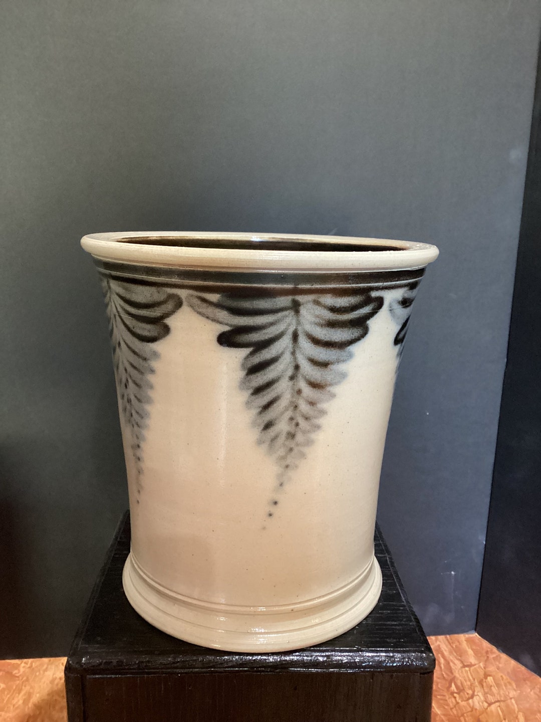 Utensils and Spoon Crock With Blue Hanging Feathers Etsy