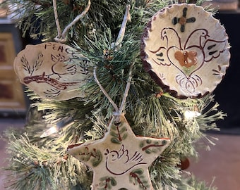 Redware ornaments set of three birds