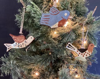 Redware ornaments set of three birds