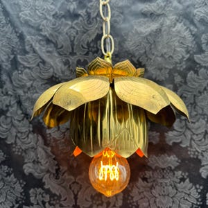 Vintage Brass, LOTUS FLOWER Pendant Lamp  Hanging Light