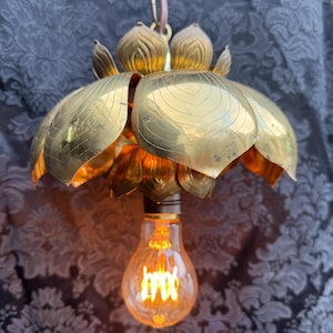Vintage Brass, LOTUS FLOWER Pendant Lamp  Hanging Light